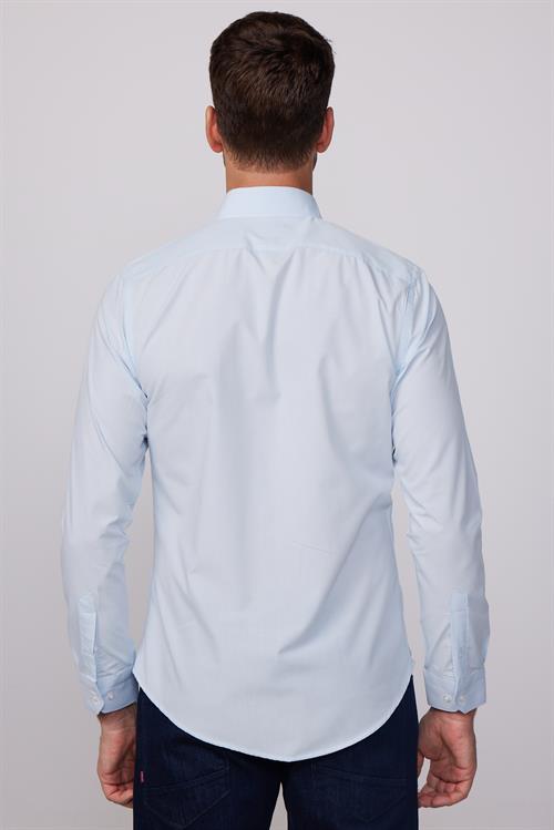 Erkek Slim Fit Dar Kesim Pamuklu Terry Cotton Kumaş Kolay Ütü Mavi Gömlek