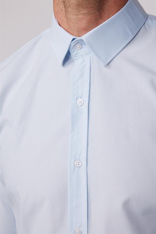 Erkek Slim Fit Dar Kesim Pamuklu Terry Cotton Kumaş Kolay Ütü Mavi Gömlek