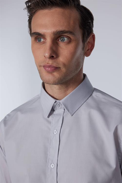 Erkek Slim Fit Dar Kesim Pamuklu Terry Cotton Kumaş Kolay Ütü Gri Gömlek