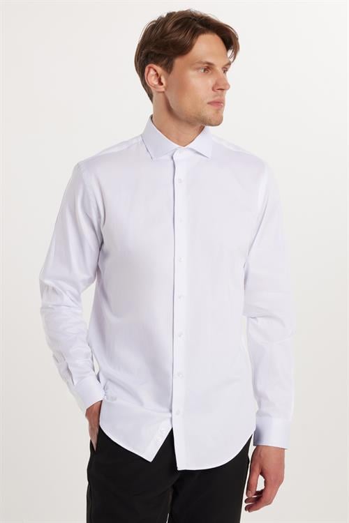 Erkek Slim Fit Dar Kesim %100 Pamuk Koton Saten Premium Seri Beyaz Gömlek