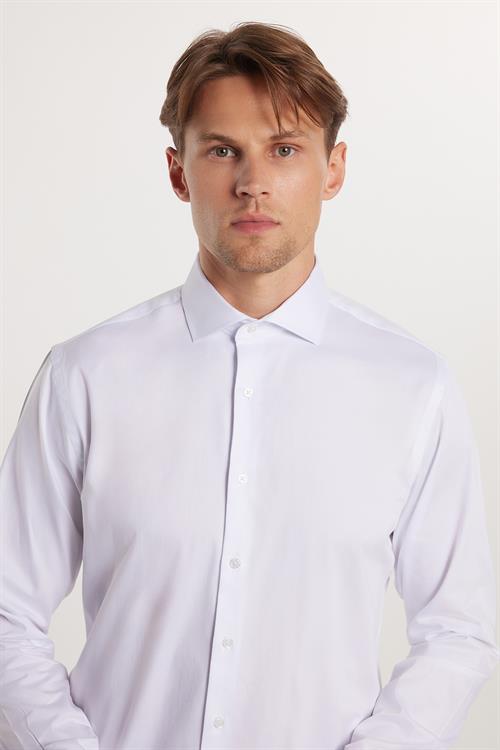 Erkek Slim Fit Dar Kesim %100 Pamuk Koton Saten Premium Seri Beyaz Gömlek