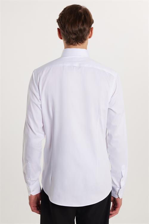 Erkek Slim Fit Dar Kesim %100 Pamuk Koton Saten Premium Seri Beyaz Gömlek