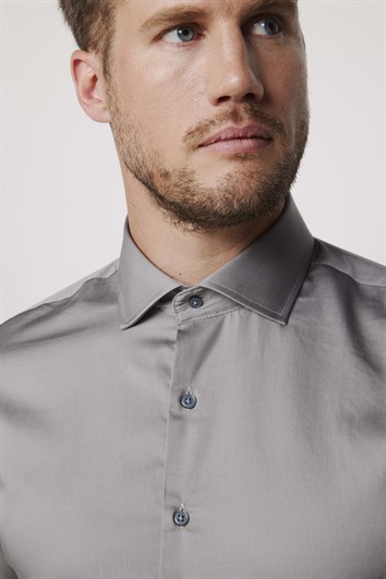 Erkek Slim Fit Dar Kesim %100 Pamuk Koton Saten Premium Seri Gri Gömlek