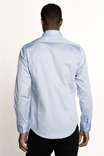 Erkek Slim Fit Dar Kesim %100 Pamuk Koton Saten Premium Seri Mavi Gömlek
