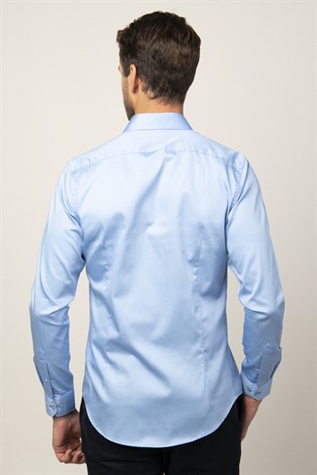 Erkek Slim Fit Dar Kesim %100 Pamuk Koton Saten Premium Seri Mavi Gömlek