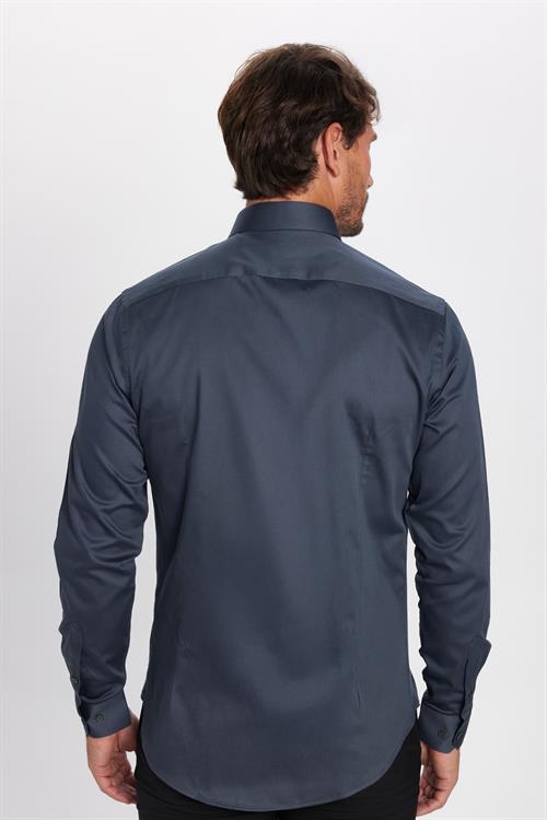 Erkek Slim Fit Dar Kesim %100 Pamuk Koton Saten Premium Seri Antrasit Gömlek