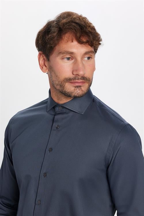 Erkek Slim Fit Dar Kesim %100 Pamuk Koton Saten Premium Seri Antrasit Gömlek
