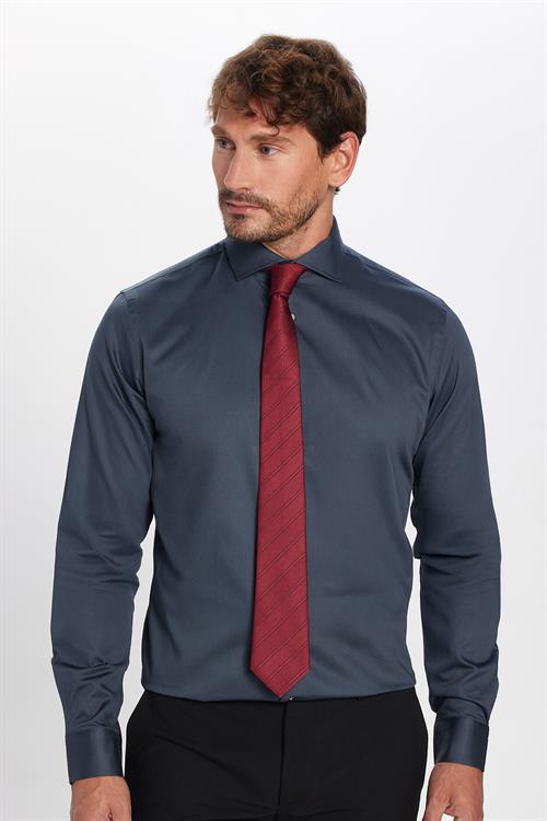Erkek Slim Fit Dar Kesim %100 Pamuk Koton Saten Premium Seri Antrasit Gömlek