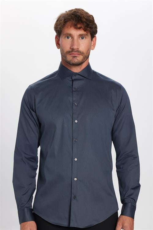 Erkek Slim Fit Dar Kesim %100 Pamuk Koton Saten Premium Seri Antrasit Gömlek