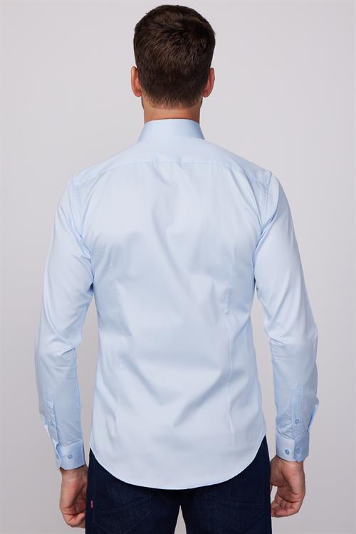 Erkek Slim Fit Dar Kesim %100 Pamuk Koton Saten Premium Seri Mavi Gömlek