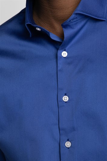 Erkek Slim Fit Dar Kesim %100 Pamuk Koton Saten Premium Seri Sax Mavi Gömlek