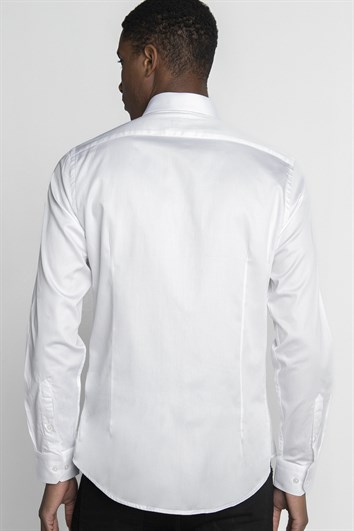 Slim Fit Uzun Kollu %100 Koton Saten Premium Erkek Beyaz Gömlek
