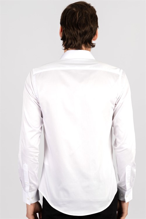 Slim Fit Uzun Kollu %100 Koton Saten Premium Erkek Beyaz Gömlek