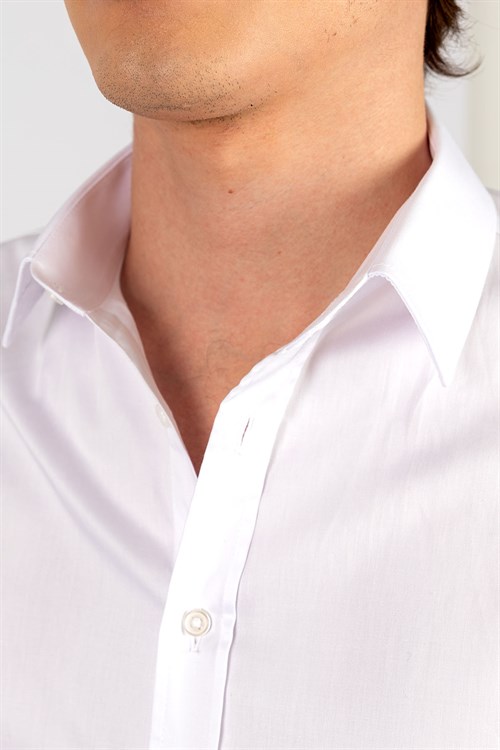 Slim Fit Uzun Kollu %100 Koton Saten Premium Erkek Beyaz Gömlek