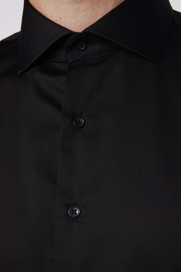 Slim Fit Uzun Kollu %100 Koton SatenPremium Erkek Siyah Gömlek