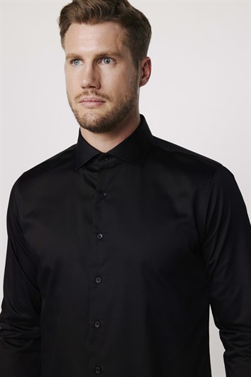 Slim Fit Uzun Kollu %100 Koton SatenPremium Erkek Siyah Gömlek