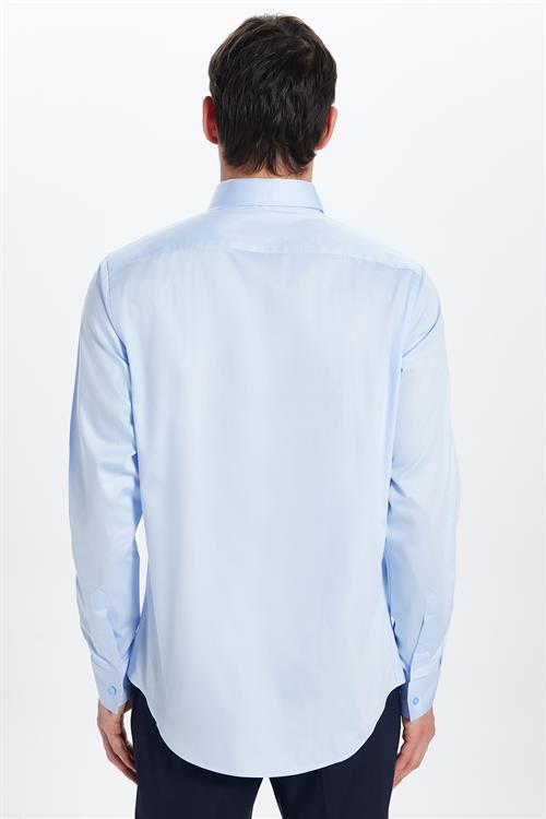 Erkek Slim Fit %100 Pamuk Koton Saten Premium Mavi Gömlek
