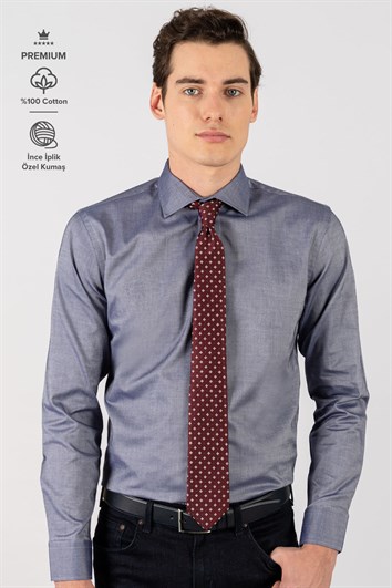 Slim Fit Uzun Kollu Premium Seri %100 Cotton Erkek Lacivert Gömlek