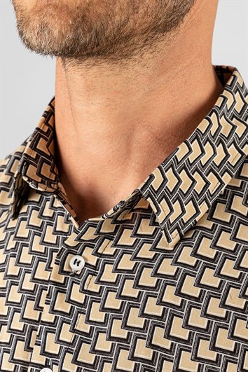 Slim Fit Uzun Kollu Yazlık Baskılı Vıskon Erkek Gömlek