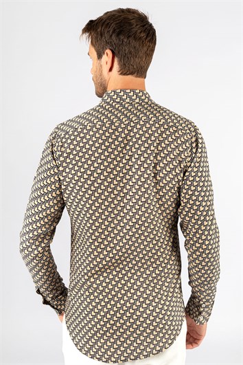 Slim Fit Uzun Kollu Yazlık Baskılı Vıskon Erkek Gömlek