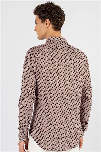 Slim Fit Uzun Kollu Yazlık Baskılı Vıskon Erkek Gömlek
