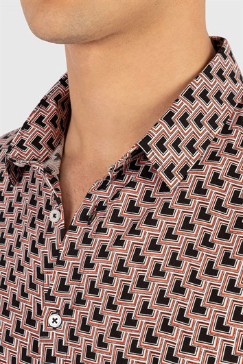 Slim Fit Uzun Kollu Yazlık Baskılı Vıskon Erkek Gömlek