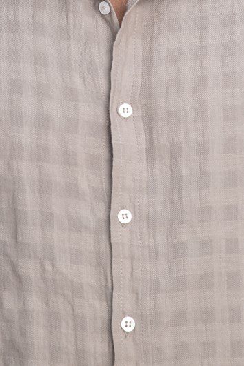 Slim Fit Uzun Kollu Dar Kalıp Pamuk Gofreli Desenli Erkek Kahve Gömlek