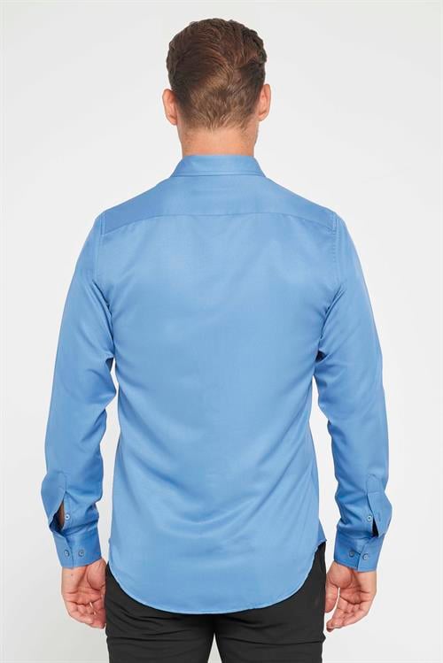 Slim Fit Kolay Ütü Teri Emen Nefes Alan Doku Kravatlık Dört Mevsim  Erkek Gömlek