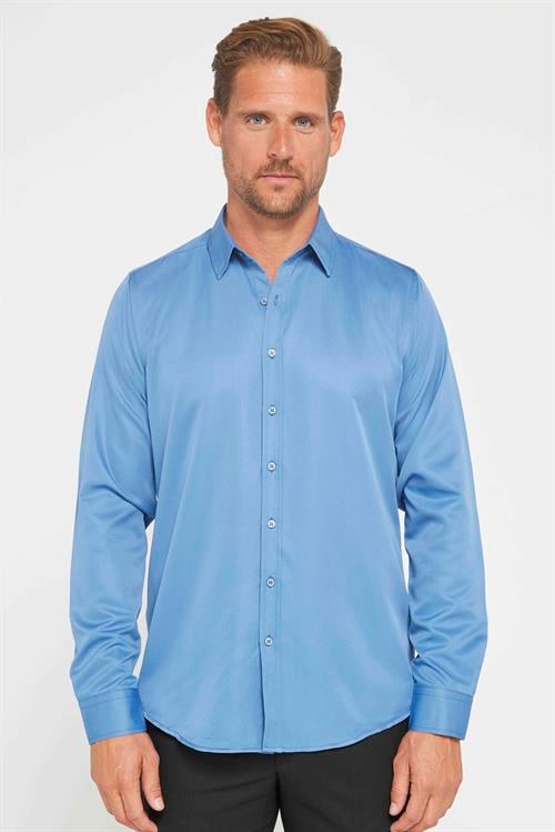 Slim Fit Kolay Ütü Teri Emen Nefes Alan Doku Kravatlık Dört Mevsim  Erkek Gömlek