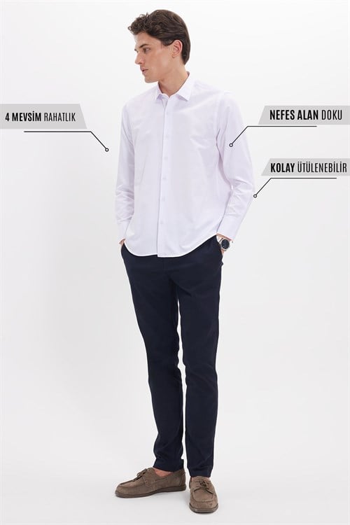 Slim Fit Kolay Ütü Teri Emen Nefes Alan Doku Kravatlık Dört Mevsim  Erkek Gömlek