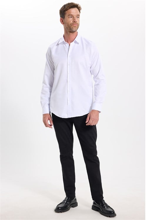 Slim Fit Kolay Ütülenebilir Ter Konforu Sağlayan Kravatlık Yaka Dört Mevsim Beyaz Erkek Gömlek