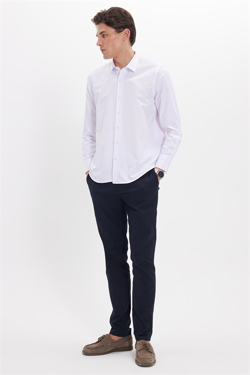 Slim Fit Kolay Ütü Teri Emen Nefes Alan Doku Kravatlık Dört Mevsim  Erkek Gömlek