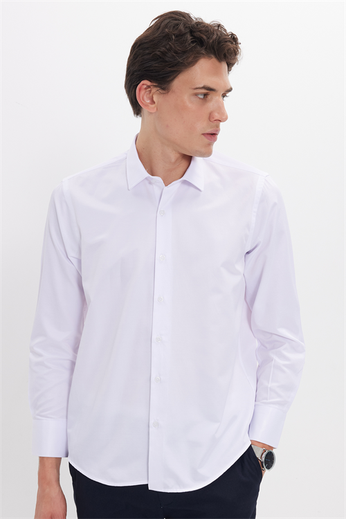 Slim Fit Kolay Ütü Teri Emen Nefes Alan Doku Kravatlık Dört Mevsim  Erkek Gömlek