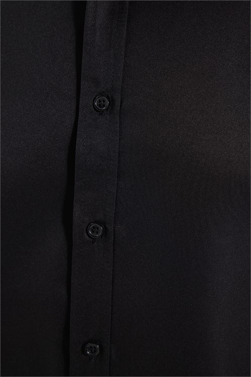 Slim Fit Kolay Ütülenebilir Ter Konforu Sağlayan Kravatlık Yaka Dört Mevsim Siyah Erkek Gömlek
