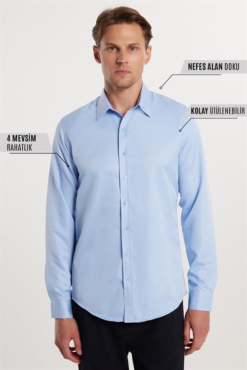 Slim Fit Kolay Ütü Teri Emen Nefes Alan Doku Kravatlık Dört Mevsim  Erkek Gömlek