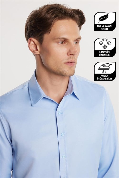 Slim Fit Kolay Ütü Teri Emen Nefes Alan Doku Kravatlık Dört Mevsim  Erkek Gömlek