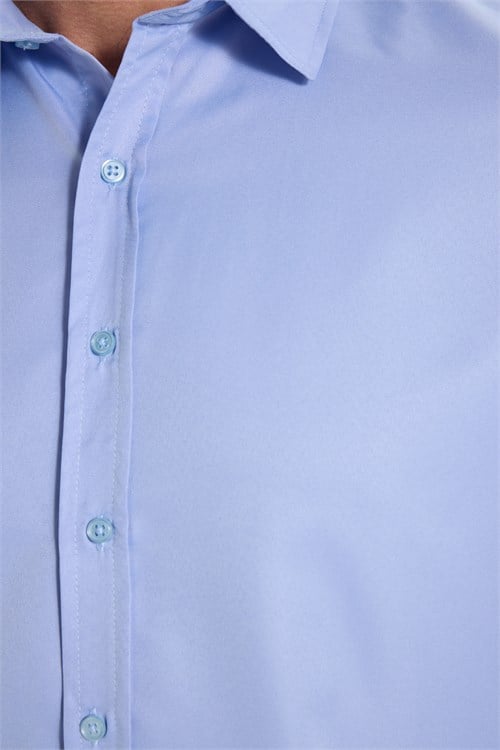 Slim Fit Kolay Ütülenebilir Ter Konforu Sağlayan Kravatlık Yaka Dört Mevsim Mavi Erkek Gömlek