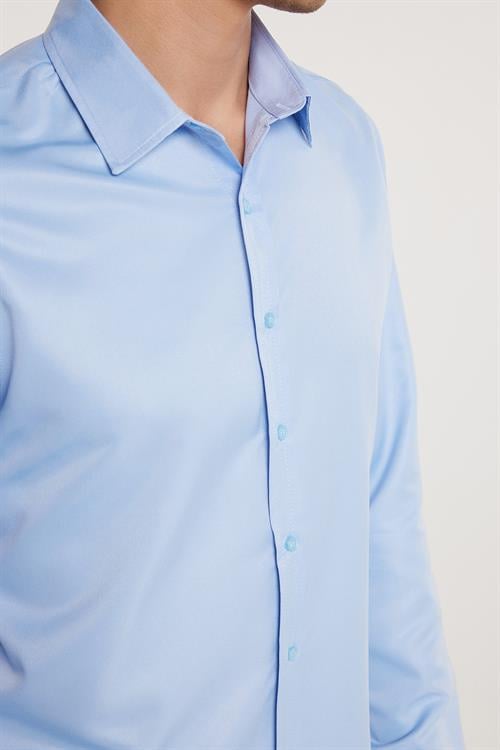 Slim Fit Kolay Ütü Teri Emen Nefes Alan Doku Kravatlık Dört Mevsim  Erkek Gömlek