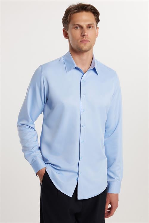 Slim Fit Kolay Ütü Teri Emen Nefes Alan Doku Kravatlık Dört Mevsim  Erkek Gömlek