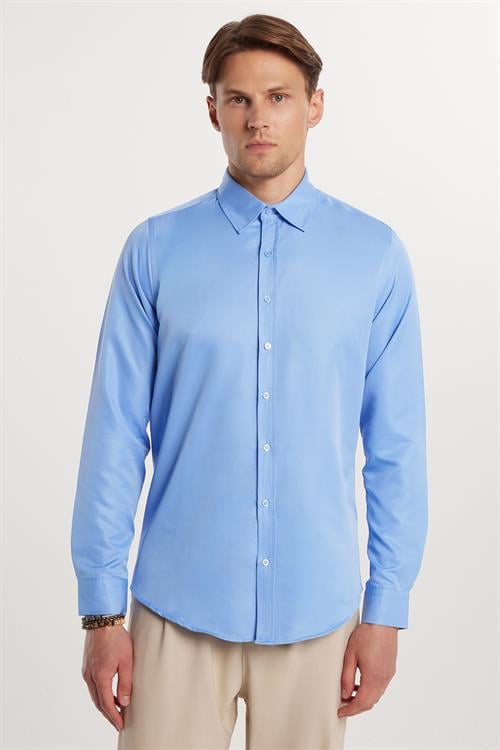 Slim Fit Kolay Ütü Teri Emen Nefes Alan Doku Kravatlık Dört Mevsim  Erkek Gömlek