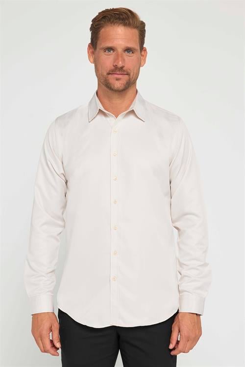 Slim Fit Kolay Ütü Teri Emen Nefes Alan Doku Kravatlık Dört Mevsim  Erkek Gömlek