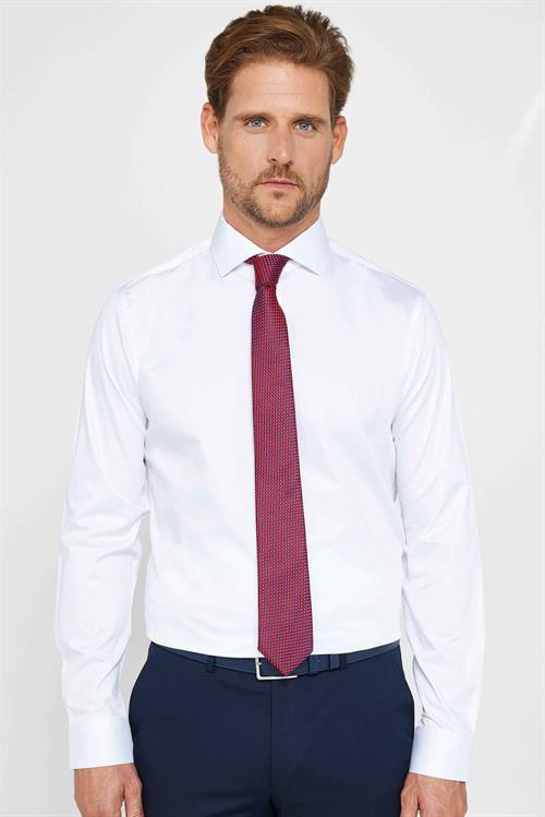 Slım Fıt Uzun Kollu Yüksek Yaka Premium Seri Cotton Saten Beyaz Gömlek