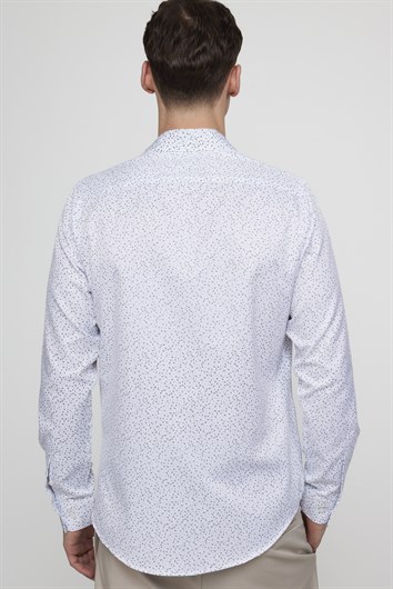 Slim Fit Uzun Kollu Pamuklu Kolay Ütü Desenli Erkek Beyaz Gömlek