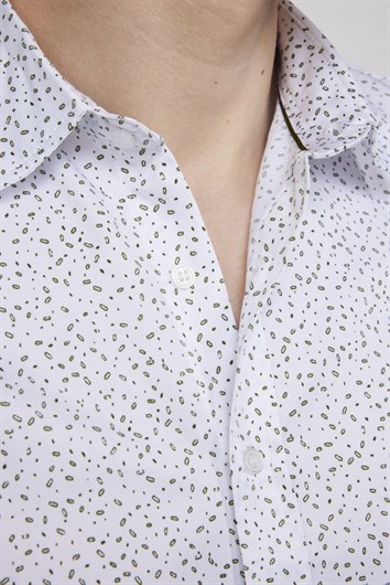 Slim Fit Uzun Kollu Pamuklu Kolay Ütü Desenli Erkek Beyaz Gömlek