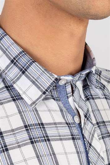 Slim Fit Kısa Kollu Ekose Çift Cep Kapaklı Erkek Gömlek