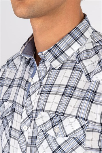 Slim Fit Kısa Kollu Ekose Çift Cep Kapaklı Erkek Gömlek