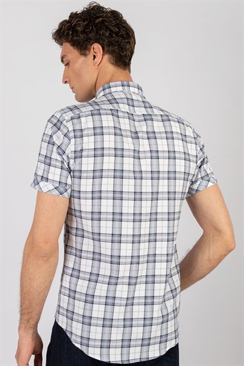 Slim Fit Kısa Kollu Ekose Çift Cep Kapaklı Erkek Gömlek