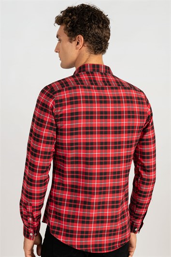 Slim Fit Uzun Kollu Kareli Pamuklu Kolay Ütü Erkek Renkli Gömlek