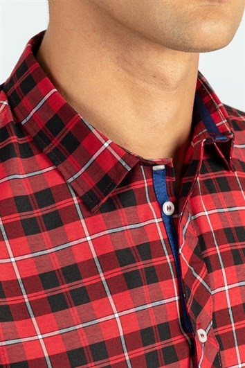 Slim Fit Uzun Kollu Kareli Pamuklu Kolay Ütü Erkek Renkli Gömlek