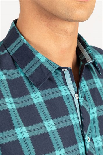 Slim Fit Uzun Kollu Kareli Pamuklu Kolay Ütü Erkek Gömlek